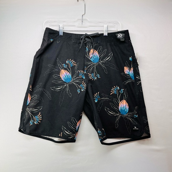 Rip Curl Black and Blue Floral Board Shorts - Picture 1 of 5
